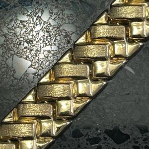 18k Gold Technibond Vermeil Stampato Link Satin Shiny Bracelet Vintage HSN
